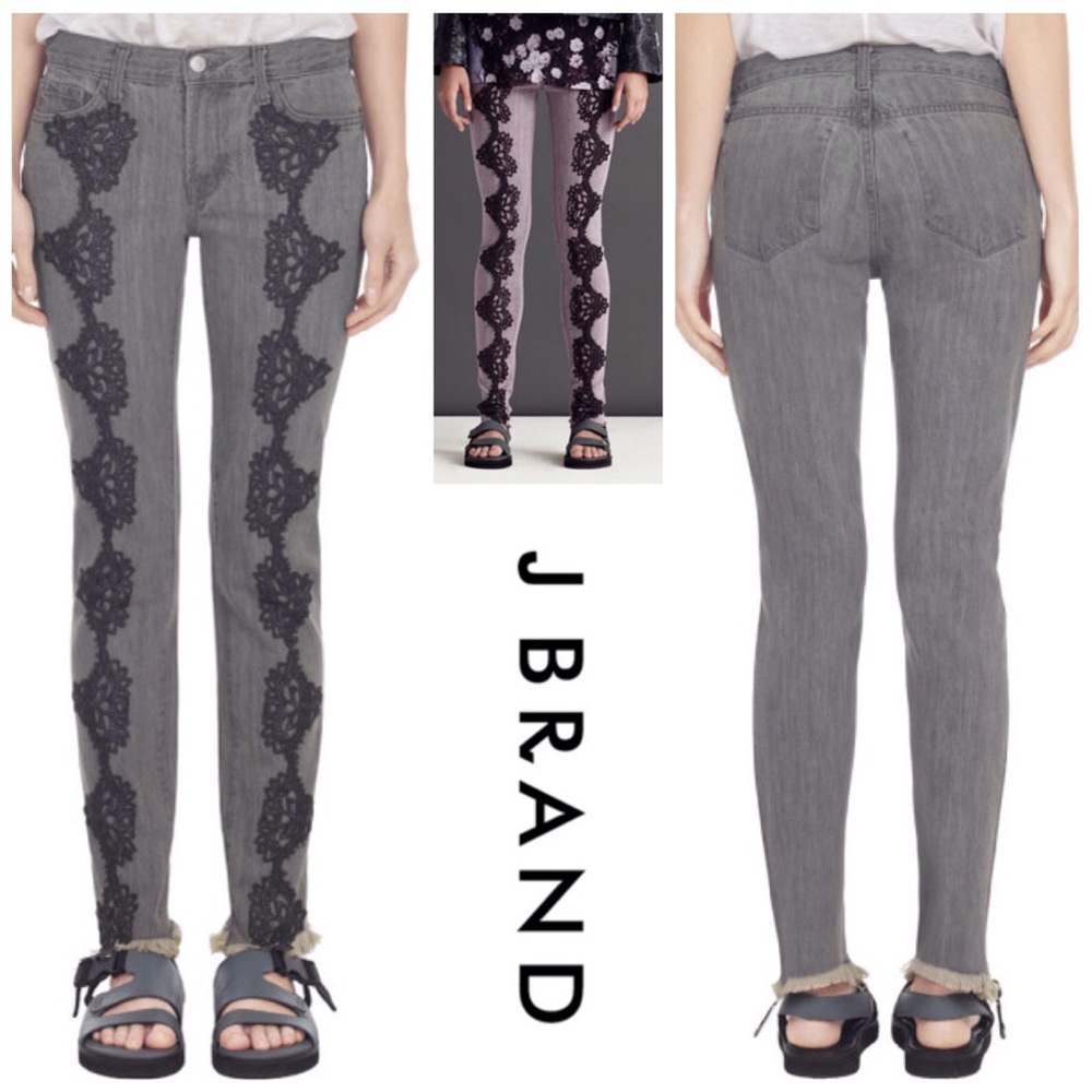 Christopher Kane J Brand Skinny Jeans Eyelet Lace Boho Chic Indie Frayed Hem‎